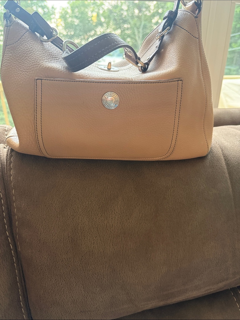 Coach Beige Pebble Leather Shoulder Hobo Bag